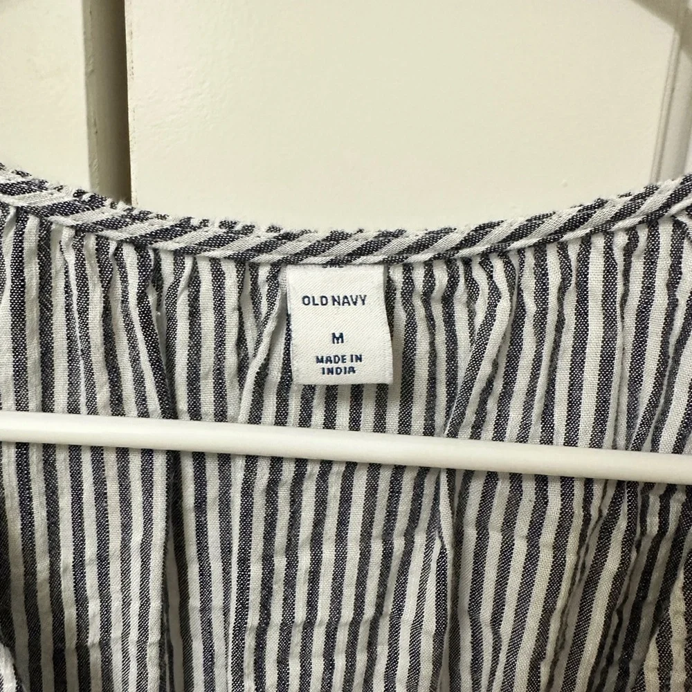 Old Navy Black and White Striped Wrap Blouse - Picture 2 of 2